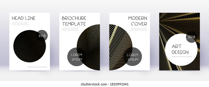 Trendy brochure design template set. Gold abstract lines on black background. Bewitching brochure design. Pleasant catalog, poster, book template etc.