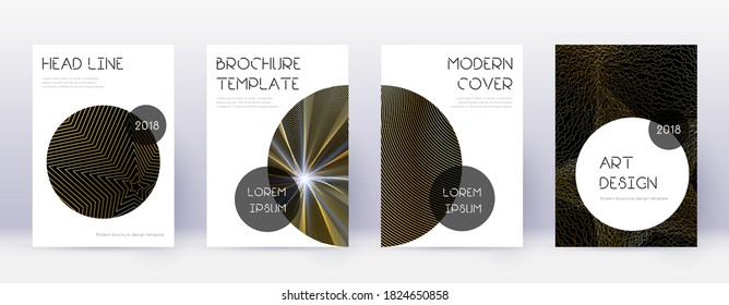 Trendy brochure design template set. Gold abstract lines on black background. Bewitching brochure design. Outstanding catalog, poster, book template etc.
