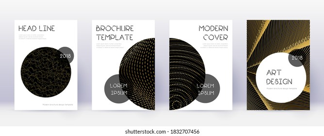 Trendy brochure design template set. Gold abstract lines on black background. Bewitching brochure design. Precious catalog, poster, book template etc.