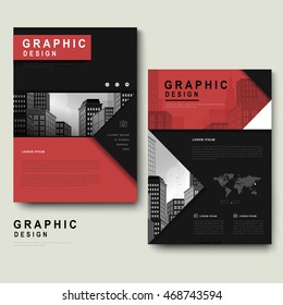 Trendy brochure template design with city landscape and geometric elements