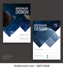 Trendy brochure template design with universe scenery and geometric elements