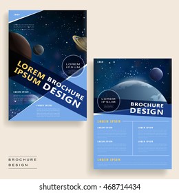 Trendy brochure template design with universe scenery and geometric elements