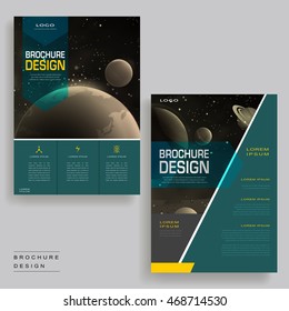 Trendy brochure template design with universe scenery and geometric elements