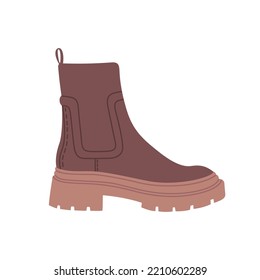 Trendy brown chelsea boots. Modern stylish casual footwear. Hand drawn colored vector illustration isolated on white background. Modern flat cartoon style.