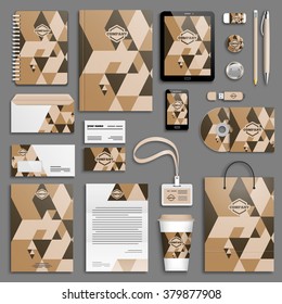 Trendy Brown, Coffee Corporate Identity Template Set. Business Stationery Mock-up With Logo. Branding Design. Colorful Geometric Background.