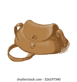 Trendy brown hand drawn  womens handbag on white background. Vector illustration.