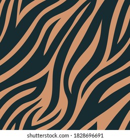 Trendbrauner Tiger oder Zebra nahtloses Muster. Handgezeichnet modische, wilde Tierhaut wiederholt Textur für Modedruck Design, Stoff, Textil, Wrap, Hintergrund, Tapete. Vektorgrafik.