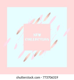 Trendy Brush Creative Header. Artistic vector background. Pastel and Gold invitation card design. Fashion banner, poster, greeting card, bridal shower, birthday, anniversary, party flyer.