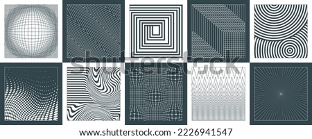 Trendy brutalism style backgrounds with geometric shapes and abstract forms. Minimalist print with simple figures and swiss bauhaus elements. A set of backdrops of lines, dots, rectangles, circles