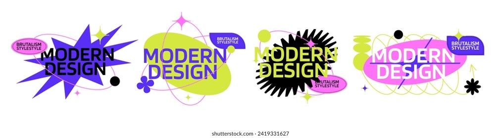 Trendy brutalism style banner frames heading. Modern minimalist y2k neon graphic. simple figures and abstract graphic aesthetic retrofuturism 90s vector illustration sale or social media post design 