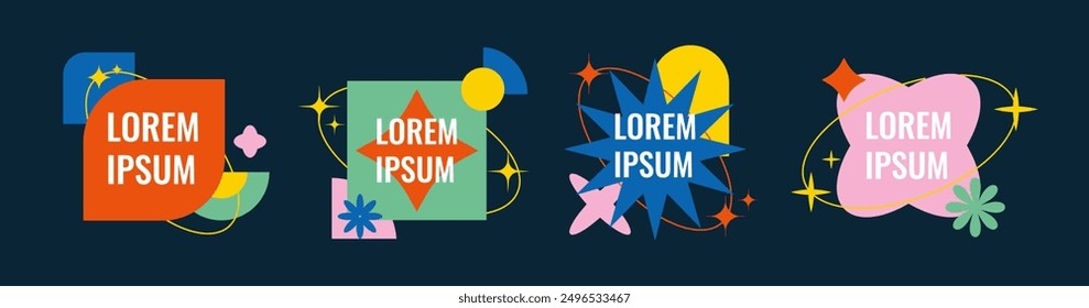 Trendy Brutalism Style Frames Heading. Abstract Geometric Shapes. Y2K Geometric Design Elements Vector Illustration.