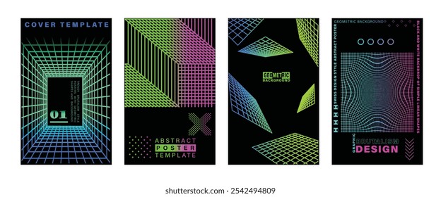 Trendy brutalism style posters with geometric shapes. Modern minimalistic futuristic print