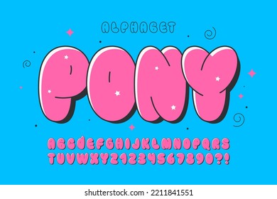 Trendy Bubble comical alphabet design, colorful, typeface. Vector illustration, decorative typeset.