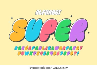 Trendy Bubble comical alphabet design, colorful, typeface. Vector illustration, decorative typeset.