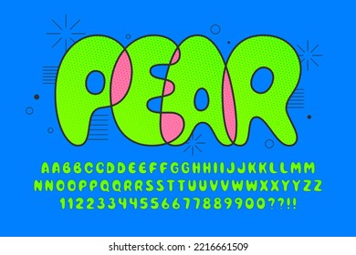 Trendy Bubble comical alphabet design, colorful, typeface. Vector illustration, decorative typeset.