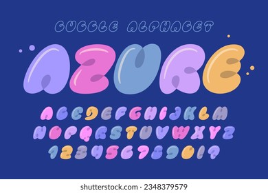 Trendy Bubble comical alphabet design, colorful, typeface. Vector illustration, decorative typeset. 15 degree skew