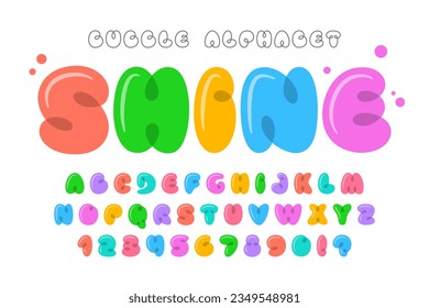 Trendy Bubble comical alphabet design, colorful, typeface. Vector illustration, decorative typeset. 