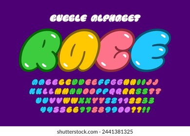 Trendy Bubble comical alphabet design, colorful, typeface. Vector illustration, decorative typeset.