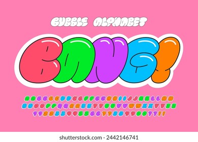 Trendy Bubble comical alphabet design, colorful, typeface. Vector illustration, decorative typeset.