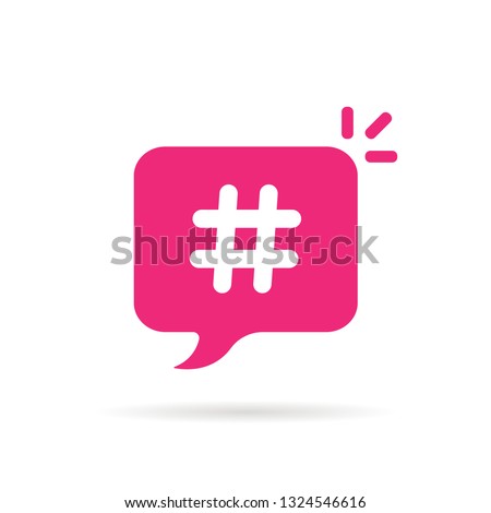 trendy bubble with hashtag logo. concept of online micro blog popup mesage or youth culture. flat cartoon style trend modern minimal logotype graphic creative design isolated on white background