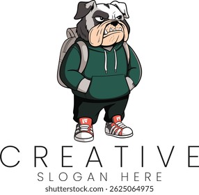Trendy bulldog student design perfect for apparel logos and branding backpack hoodie green