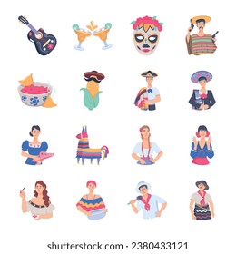 Trendy Bundle of Mexican Heritage Flat Icons 

