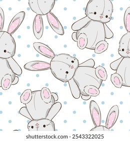 Trendy Bunny Print for Kids seamless pattern vector