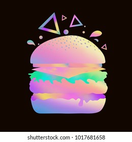  Trendy burger design. Colored neon ingredients. Fast food theme