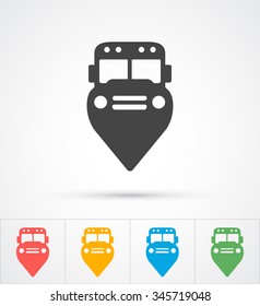  Trendy Bus marker pin icon for map. Vector illustration