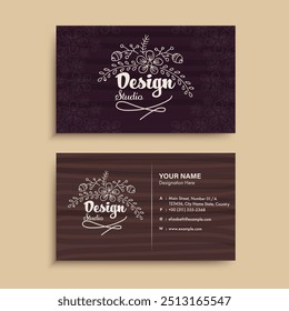 Trendy Business Card Template with Double-Side for Design Studio.