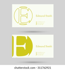 Trendy business card template. letter e