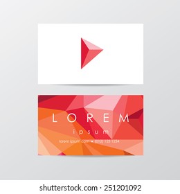 Trendy Business Card Template Mockup In Modern Low Polygon Style With Logo Element For Business Visual Identity- Red, Pink And Orange Shades- Triangular Geometric Composition