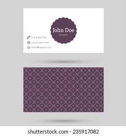 Trendy business card template with vintage label and elegant seamless pattern. 
