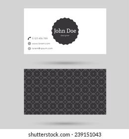 Trendy business card template with vintage label and elegant seamless pattern. 