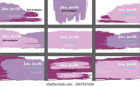Trendy Business Cards Vector Template Collection. Branding Paint Brush Strokes Banners Set. Creative Modern Grungy Retro Corporate Identity. Hipster Stripes Business Cards Vector Template.