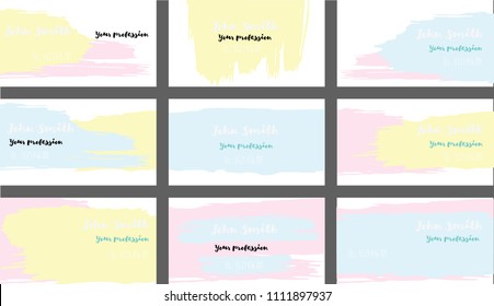 Trendy Business Cards Vector Template Collection. Branding Paint Brush Strokes Banners Set. Creative Elegant Grungy Retro Corporate Identity. Elegant Strokes Business Cards Vector Template.