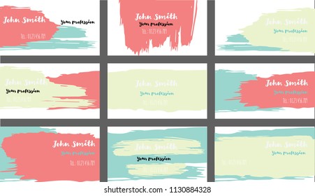 Trendy Business Cards Vector Template Collection. Ink, Oil Paint Brush Strokes VIP Banners Set. Creative Modern Grungy Retro Graphic Ads Backgrounds. Funky Strokes Business Cards Vector Template.