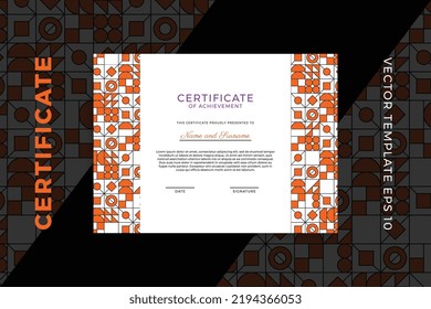 Trendy business diploma mockup for graduation or course completion. Horizontal certificate of appreciation dark template with modern minimal geometric pattern. Vector background EPS 10