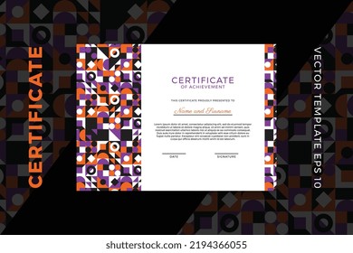 Trendy business diploma mockup for graduation or course completion. Horizontal certificate of appreciation dark template with modern minimal geometric pattern. Vector background EPS 10