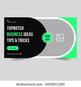 Trendy business idea tips and tricks video thumbnail banner design, business grow concept video cover banner design, fully editable vector eps 10 file format