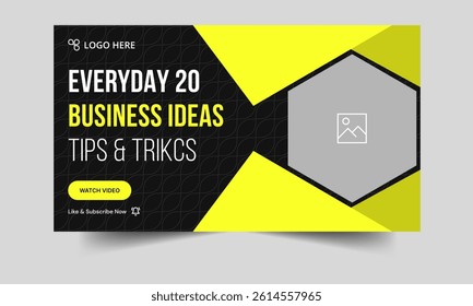 Trendy business idea tips and tricks video thumbnail banner design, product business techniques, fully editable vector eps 10 file format
