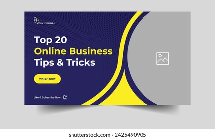 Trendy business tips and tricks video cover banner design, business idea techniques video thumbnail banner design, fully editable vector eps 10 file format