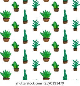 Trendy Cactus and Succulent Pattern, Green Aesthetic