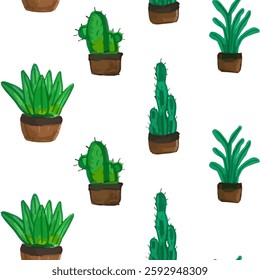 Trendy Cactus and Succulent Pattern, Green Aesthetic