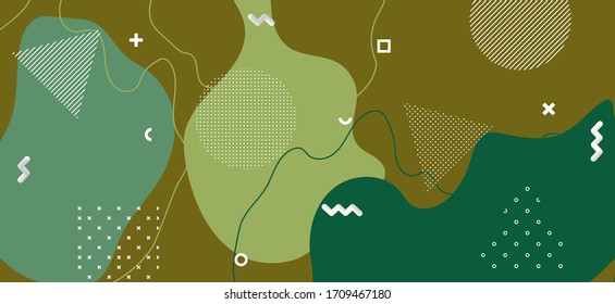 Trendy Camouflage Composition. Creative Camo Wave Cover. Summer Forest Military Collage. Minimal Camouflage Background. Green Fluid Cover. Army Military Ornament. Vector Camouflage Illustration.