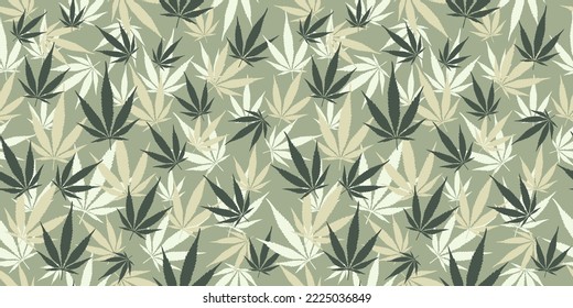 Trendy camouflage military pattern cannabis leaf. Vector camouflage pattern for clothing design.