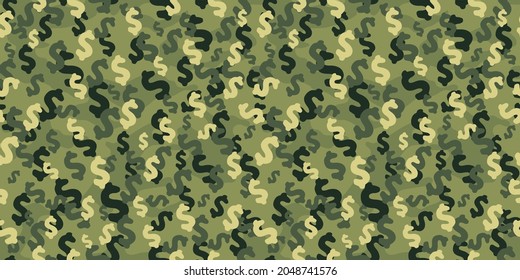 Trendy Tarnung militärisches Muster mit Dollarzeichen. Vektor-Tarnung Muster für Kleidungsdesign.