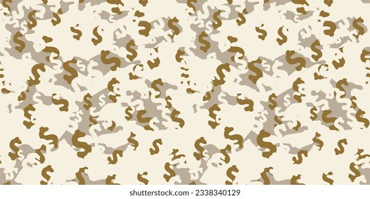 Trendy camouflage military pattern with dollar sign. Vector camouflage pattern for clothing design.