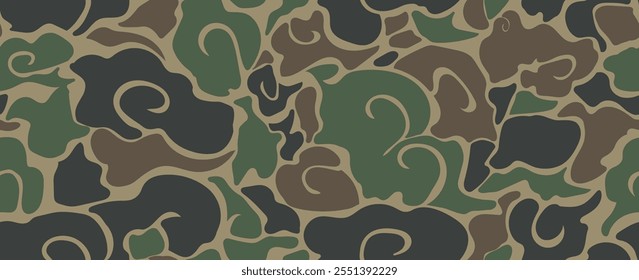 Padrão de camuflagem militar moderno. Padrão de camuflagem vetorial para design de roupas. Woodland caçando camuflagem. Padrão Camo