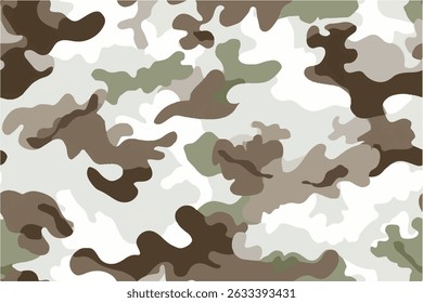 Trendy camouflage military pattern. Vector camouflage pattern for clothing design.A camouflage pattern composed of white, brown, and green shapes. 